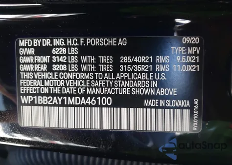 2021 Porsche Cayenne S Coupe from USA, damaged, VIN WP1BB2AY1MDA46100